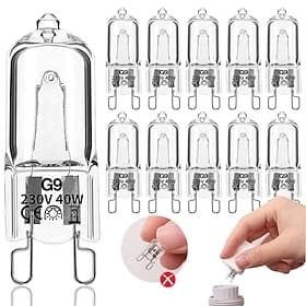 G9 Halogen Light Bulbs 230V 40W T4 Type 2 Pin Base Bulb for Microwave Oven Range Hood Light Bathroom Light Bulb Chandeliers Dimmable Warm White 10pcs