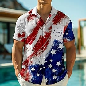 Independence Day Men's American US Flag 4th of July U.S. 250th Anniversary Patriotic Shirt Summer Shirt Button Up Shirt Short Sleeve Fashion Casual Holiday Sum