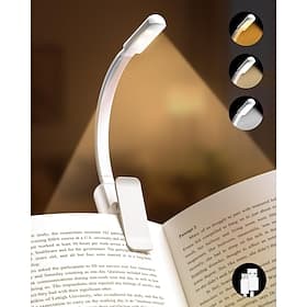 Book Light Reading Lights for Books in Bed 3 Color  Stepless Dimming Brightness Rechargeable Portable Bookmark Clip On Light Portable and Ultra-Lightweight wit