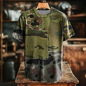 Men's Camouflage T Shirt Short Sleeve T shirt 3D Print Crew Neck Shirt Retro Vintage Vintage Retro Party Street Casual Green Summer Spring All Seasons Clothing