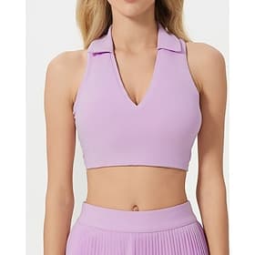 Women's Solid Colored Tennis Bra Sleeveless Shockproof Moisture Wicking Breathable Tennis Golf Jogging Polo Collar Black White Yellow Tennis Clothing