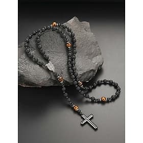 Collana da uomo con ciondolo a croce in pietra lavica nera e occhio di tigre – collana spirituale in acciaio inossidabile con perline e lunghezza regolabile, r