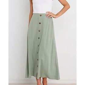Women's Basic Casual Midi Mid Rise Skirts Plain Ruched Micro-elastic Vacation Street Black White Mint Green Green Summer