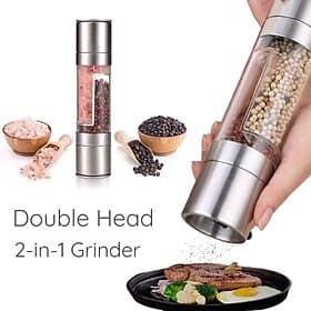 2 in 1 Stainless Steel Salt and Pepper Grinder Set Double Head Salt and Pepper Grinder Manual Salt and Pepper Mill Grinder Salt Grinder Refillable Sea Salt Gri