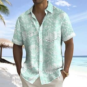 Men's Conch Sea Creatures Summer Hawaiian Shirt Button Up Shirt Aloha Shirt Short Sleeve Hawaiian Holiday Beach Wear Summer Spring Turndown 3D Print Collared S
