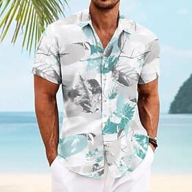 Men's Palm Leaf Tropical Plants Summer Hawaiian Shirt Button Up Shirt Aloha Shirt Short Sleeve Hawaiian Holiday Beach Wear Summer Spring Turndown 3D Print Coll