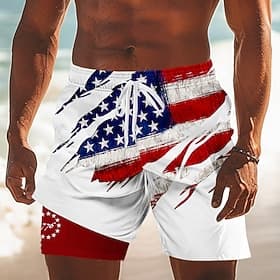 Independence Day Men's 4th of July U.S. 250th Anniversary US Flag Patriotic Lined Shorts 2 in 1 Board Shorts Swim Trunks Mid Waist Holiday Side Pockets With Co