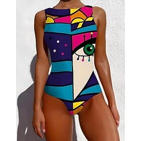 Einteiliger Badeanzug für Frauen Slimming Monokini Rückenfrei Bauchkontrolle Hohe Taille Schlank Urlaub Strandbekleidung Grafik Tier Rundhals Ärmellose Badeanz