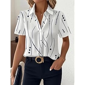 Women's Shirt Short Sleeve Shirt Button Down Blouse Graphic Geometric Daily Casual Collar Regular Tops Daily White Summer Spring