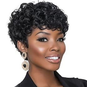 Perruque courte coupe pixie pour femmes noires, perruques afro courtes bouclées, perruques noires naturelles pour femmes noires, perruque synthétique courte bo