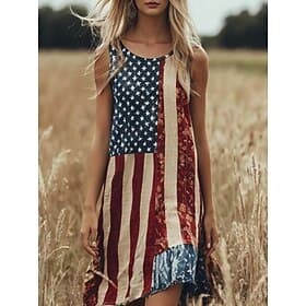 Independence Day Patriotic Women's Mini Dress Sundress A Line Dress Off The Shoulder Dress Vacation Casual Boho Party Loose Fit Graphic Flag Geometric Sleevele