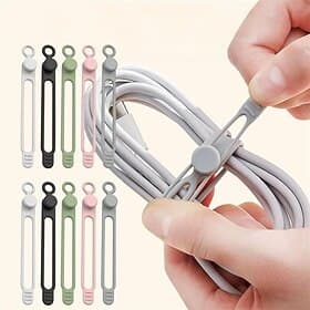 10 PCS Data Cable Organizer Silicone Cable Ties Reusable Cable Management Organizer Multi-Purpose Flexible Cable Organizer for Bundling and Securing Cables