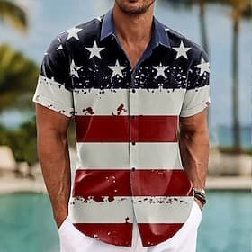 Independence Day Men's American US Flag 4th of July U.S. 250th Anniversary Patriotic Shirt Summer Shirt Button Up Shirt Short Sleeve Fashion Casual Holiday Sum