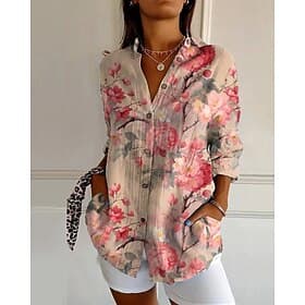 Per donna Camicia Stampato Fiore Quotidiano Elegante Essenziale Mezza Manica Scollo a V Top Regolari Quotidiano Ferie Giallo Rosa Beige Primavera Autunno