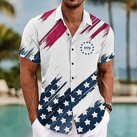 Independence Day Men's 4th of July U.S. 250th Anniversary US Flag Patriotic Shirt Summer Shirt Button Up Shirt Short Sleeve Fashion Casual Outdoor Vacation Dai