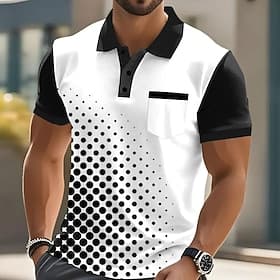 Männlich Geometrisch Polo Kurzarm Umlegekragen Geschäftlich Sport  Outdoor Geschäft Athleisure Knöpfe Tasche Sommer Rubinrot Schwarz Grün