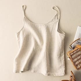 Femmes Chemises en coton et lin Chemisier Uni Moderne Occasionnel Sans manches Bretelle Hauts Réguliers Fête Sortir Noir Blanche Violet Abricot Été