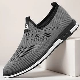 Herren-Sneaker zum Hineinschlüpfen aus grauem Strick mit elastischer Passform – atmungsaktives, flexibles Schuhwerk zum Laufen, Sport und für einen aktiven Leb