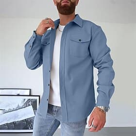 Men's Shirt Jacket Transition Jacket Daily Lightweight Pocket Summer Spring Plain Casual Lapel Regular Black Navy Blue Blue Khaki Light Grey Jacket