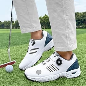 Chaussures de golf blanches et bleues pour hommes avec tige en mesh respirant - confort et stabilité haut de gamme pour les amateurs de golf
