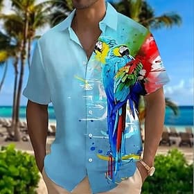 Per uomo Uccello Pappagallo Camicia Camicia hawaiana estiva Camicia con Bottoni Manica Corta Hawaiano Vacanza Ferie Abbigliamento mare Estate Primavera Collo r