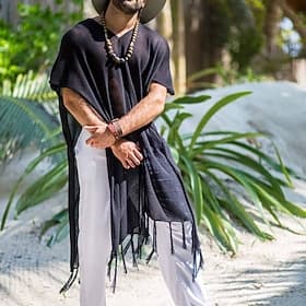Men's Summer Shirt Casual Shirt Beach Shirt Cotton Shirt Shrugs Black Short Sleeve Solid / Plain Color V Neck Vacation Hawaiian Clothing Apparel Fashion Casual