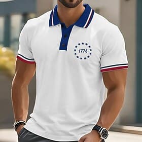 4th of July 2026 250th Men's American US Flag Polo Short Sleeves Polo Collar Casual Daily Athleisure Casual Daily Festival Buttons Summer White Blue Orange