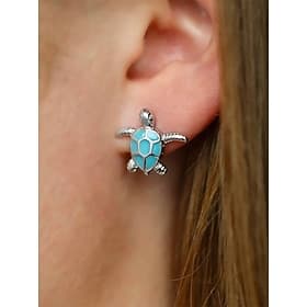 Women's Turtle Earrings – Stylish Silver-Plated Earrings with Turquoise Inlay, Perfect for Beach and Summer Fashion, Casual and Vacation Accessories