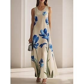 Femmes Blanche Champagne Bleu Été Printemps Robe maxi Robe trapèze Vacances Occasionnel Chaussures de plage Formel Mariage Tenue Quotidienne Coupe régulière Fl