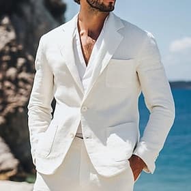 Pour des hommes Costumes en lin Mariage à la plage Blanche Printemps, Automne, Hiver, Été Costume / Tailleur Léger Occasionnel Couleur Unie Coupe Standard 2 pi