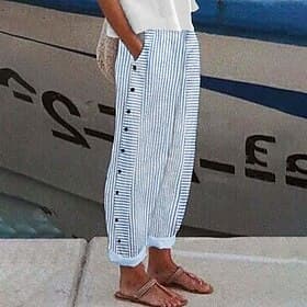 Femmes Pantalons Pantalon d'été Pantalons Amples Pantalon sarouel Vacances ancien Mode Longueur complète Taille Moyenne Rayé Confort Léger Doux Micro-Élastique
