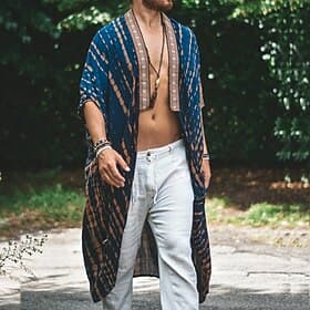 Men's Cloak / Capes Vacation Daily Breathability Print Summer Pattern Fashion Casual Long Blue Green Jacket