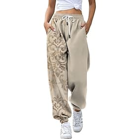 Damen Stoffhosen Gerade Streetwear Lässig Volle Länge Natürliche Taille Blume Tasche Drucken Elastisches Kordelzugdesign Außenbereich Bequem Outdoor Ausgehen G