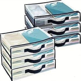 6-Pack Transparent Clothing Storage Bags with Zipper and Reinforced Handles, Sweater Blanket Organizer for Wardrobe, Suitable for Bed Sheets, Linen, Clothes, C