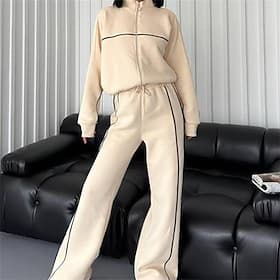 Women's Tracksuit Sweatsuit Activewear Set Pocket Clothing Suit Fall Winter Black White Gym Workout Sports Thermal Warm Windproof Soft Long Sleeve Sport Active