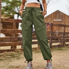 Femmes Pantalons Cargo Slacks Streetwear Occasionnel Longueur complète Naturel Uni Avec Poches Conception à cordon élastique Confortable Extérieur Sport  Loisi