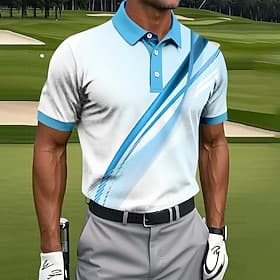 Men's Golf Line Polo Sports Polo Shirts Short Sleeve Polo Shirts Collared Shirts Casual Athleisure Buttons Summer Blue