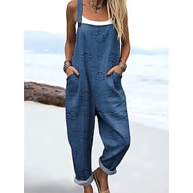 Mulheres Jardineiras Ativo Floral Sem Manga Com Cordão com bolso Férias Rua Ajuste Largo Vermelho Azul Marinha Verde Verão