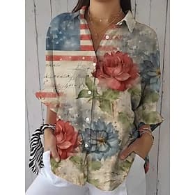 Independence Day PatrioticWomen's Patriotic Shirt Graphic Flag Vintage Tropical Stylish Regular Tops Work Daily s Print Maroon Black White Yellow Blue Fall