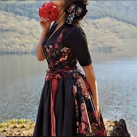 Damen Floral Dirndl Kleid mit Schürze Oktoberfest Bayerischer Karneval Bierfestival Trachtenkleid Traditioneller Stil