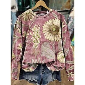 Women's Pullover Sweatshirt Print Floral Graphic Casual Long Sleeve Crew Neck Regular Tops Casual Street Dailywear Blue Black Pink Orange Gray Spring Fall Wint