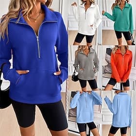 Women's Solid Colored Sweatshirt Spring Fall Pocket Long Sleeve Athleisure Windproof White Royal Blue Blue Sportswear Activewear