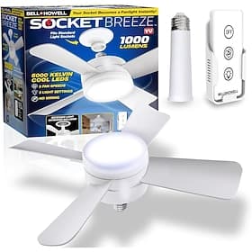 Socket Breeze Modern Ceiling Fans with LED Lights 15 LED E26/E27 Screw Base Mini Light Socket Fan with Cord for Bedroom Living Room Kitchen Balcony