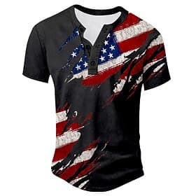 4th of July 2026 250th Memorial Day Men's 3D Print Henley Short Sleeve T-Shirt Casual Daily Sports Street