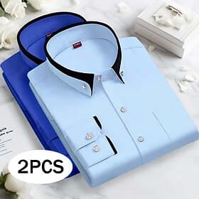 Men's Dress Shirt Button Down Shirt Non Iron Shirt Solid / Plain Color Wedding Business PinkPurple Navy BlueBlack BlueNavy Blue WhiteBlack Long Sleeve Turndown