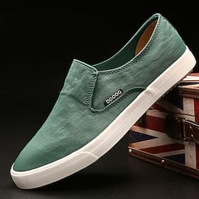 Sneakers slip-on in tela verde da uomo, design minimalista basso, per uno stile casual streetwear da weekend e un comodo utilizzo quotidiano