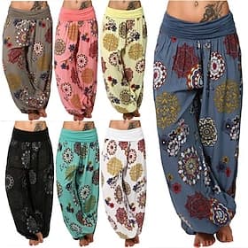 Damen Hosen Hose Haremshose Palazzo-Hose Mode Boho Volle Länge Mittlere Taille Druck Elastischer Bund Bequem Mikroelastisch Straße Alltagskleidung Ausgehen Bla thumbnail 2