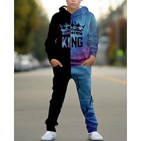 Boys' 3D Graphic Hoodie  Sweatpants Set Sports Suit Tracksuits Long Sleeve Spring Fall Daily Basic Casual Kids 4-12 Years Hooded Outdoor Vacation Sports Tailor