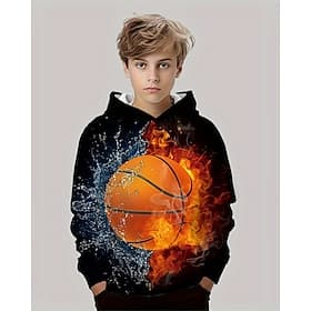 Garçons 3D Basket-ball Sweat à Capuche manche longue Printemps Automne Mode Streetwear Enfants 4-12 ans À capuche Extérieur Occasionnel Quotidien Coupe réguliè