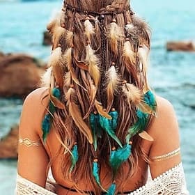 Boho Feder Stirnband Hippie Kopfschmuck Gypsy Indianer Kostüm Kopfschmuck Böhmische Haarschmuck für Frauen und Mädchen ein blau rot